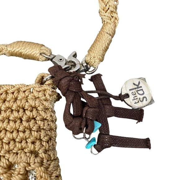 The Sak Womens Crocheted gold metallic underlay Crossbody Bag Beige beach boho - Picture 3 of 14